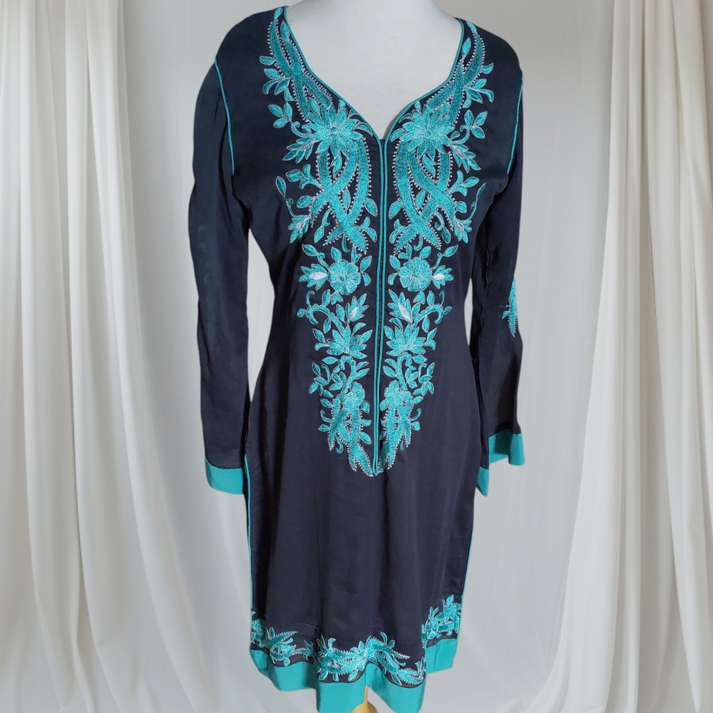 Black Tunic with Blue Embroidery